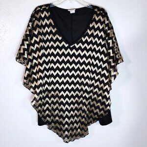 Black Brittany Black Poncho Style Dressy Tunic with Gold Accents Plus Size 3x